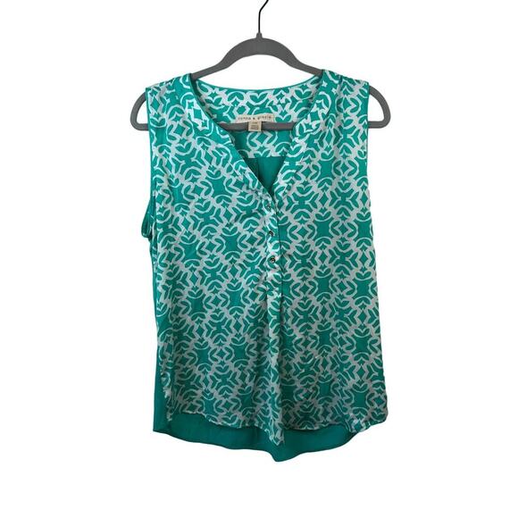 Hanna and Grace Green w/White Geometric Shape Tank Top L - Picture 1 of 4